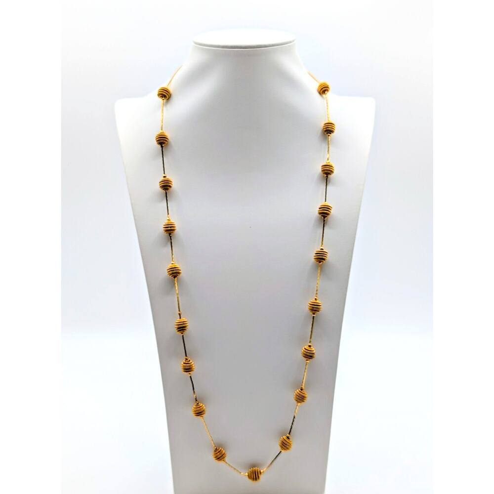 Vintage 80s 90s Textured Coiled Spiral Bead Station Chain 31" Necklace